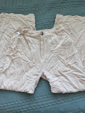 Indero Wide Leg Linen-Blend Pants in Light Beige Size Large